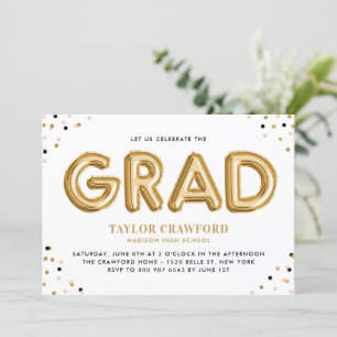 Invitation Ballons à huile d'or Confetti Dots Parti de gradua
