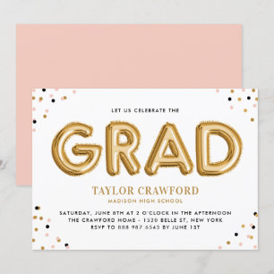 Invitation Ballons à huile d'or Confetti Dots Parti de gradua