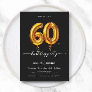 Invitation Ballons à huile Noir et Or 60e anniversaire