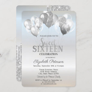 Invitation Ballons à Parties scintillant tendance Silver Swee
