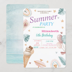 Invitation Ballons, Arc-en-ciel, Crème glacée Fête d'annivers