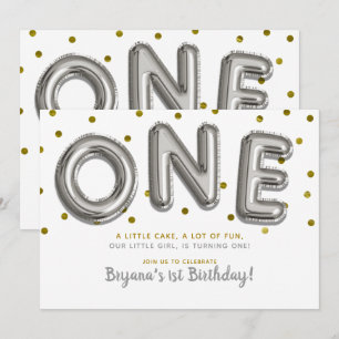 Invitation Ballons Argent & Or Fête d'anniversaire pour UN an