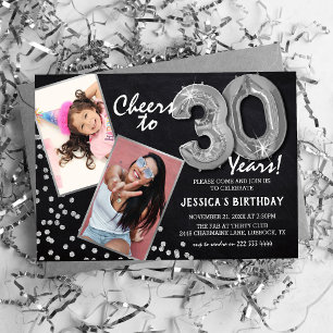Invitation Ballons Argent Tableau Noir 2 Photo 30e Anniversai