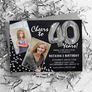 Invitation Ballons Argent Tableau Noir 2 Photo 40e Anniversai