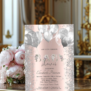 Invitation Ballons Argentés Confettis Brillants Baby Shower