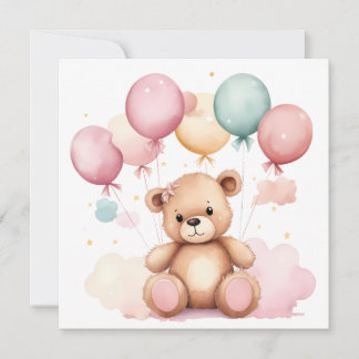 Invitation Ballons Baby shower en aquarelle mignonne Ours en