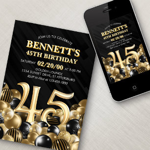 Invitation Ballons Black Gold 45e anniversaire