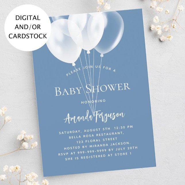 Invitation Ballons blancs bleu foncé baby shower garçon (Créateur téléchargé)