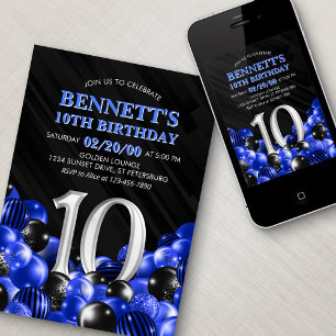 Invitation Ballons bleu 10e anniversaire