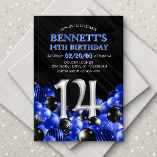 Invitation Ballons bleu 14e anniversaire