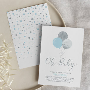 Invitation Ballons bleu et argent Oh Baby Boy Baby shower