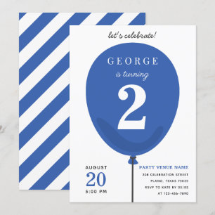 Invitation Ballons Bleu Moderne Cute Anniversaire - 2ème Anni