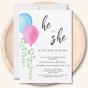 Invitation Ballons bleu rose Révélation de genre