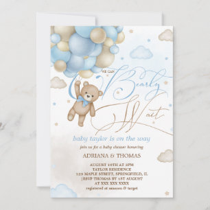 Invitation Ballons bleu Teddy Bear Baby shower garçon