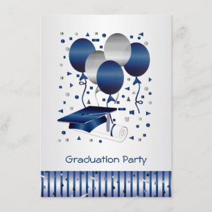 Invitation Ballons bleus argentés, Parti de la graduation du