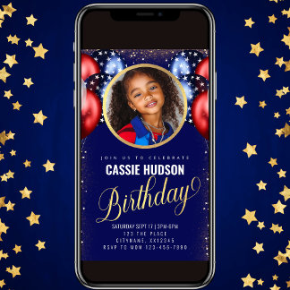 Invitation Ballons Bleus Bleus Rouge Anniversaire de enfant I