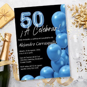 Invitation Ballons Bleus Espagnols Pas Chers Anniversaire 50 