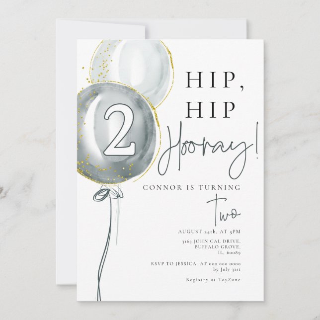 Invitation Ballons bleus garçon 2 anniversaire (Devant)