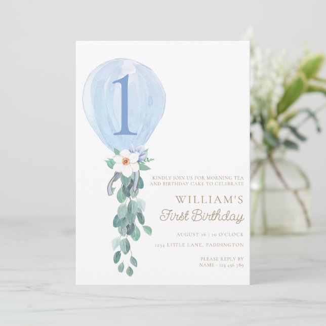 Invitation Ballons Bleus Premier anniversaire (Debout devant)
