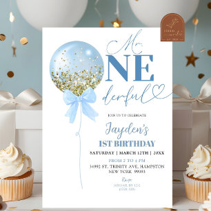 Invitation Ballons Bleus Premier anniversaire