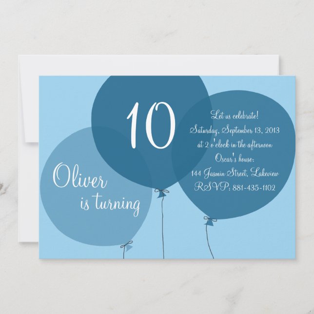 Invitation Ballons Blue Party Anniversaire de enfant Invitati (Devant)
