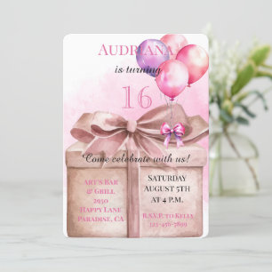 Invitation Ballons cadeaux Bow 16e anniversaire