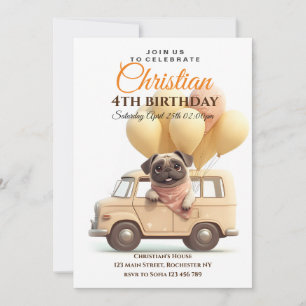 Invitation Ballons carlins mignons Camion fête d'anniversaire