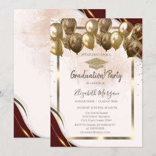 Invitation Ballons Casquettes Gold Grad Burgundy Burgundy Gra