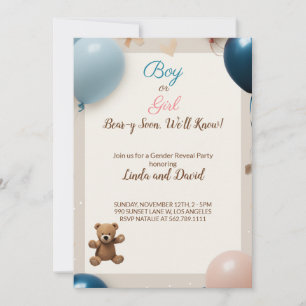 Invitation Ballons chauds de l'ours en peluche : Révélation d