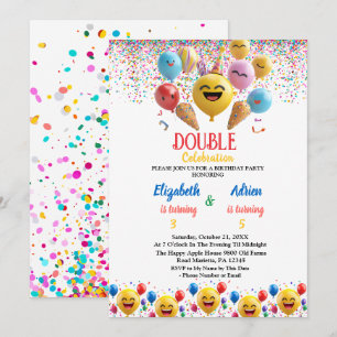 Invitation Ballons colorés amusant enfants double conjoint An