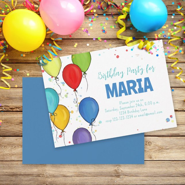 Invitation Ballons colorés Anniversaire fête Personnalisé (Créateur téléchargé)