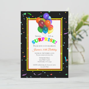 Invitation Ballons colorés & Confetti Parti surprise