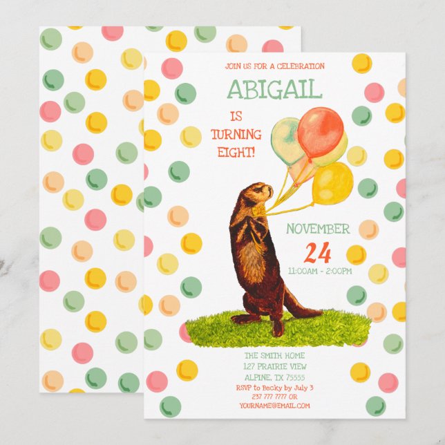 Invitation Ballons colorés de Otter doux Anniversaire (Devant / Derrière)