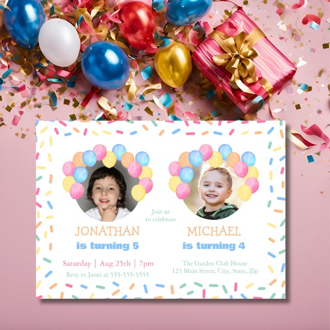 Invitation Ballons Confetti colorés photo Anniversaire conjoi (Créateur téléchargé)