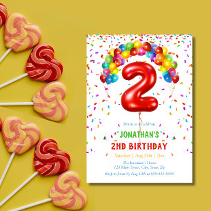 Invitation Ballons Confetti lumineux colorés 2e anniversaire