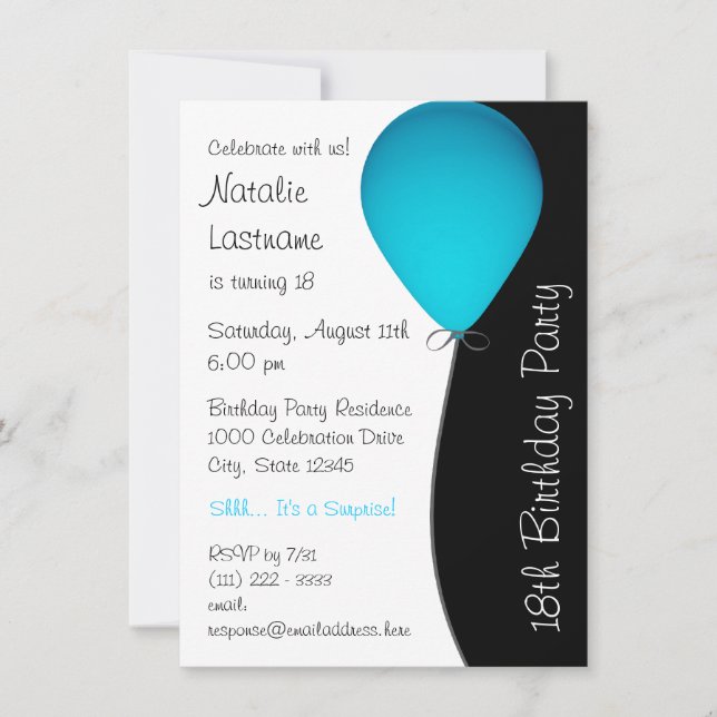 Invitation Ballons d'anniversaire bleu (Devant)