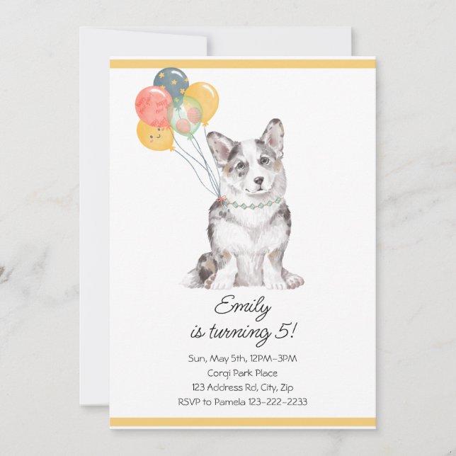 Invitation Ballons d'anniversaire de Corgi sucré personnalisa (Devant)
