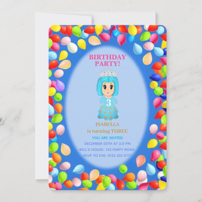 Invitation Ballons d'anniversaire de la fille 3e (Devant)