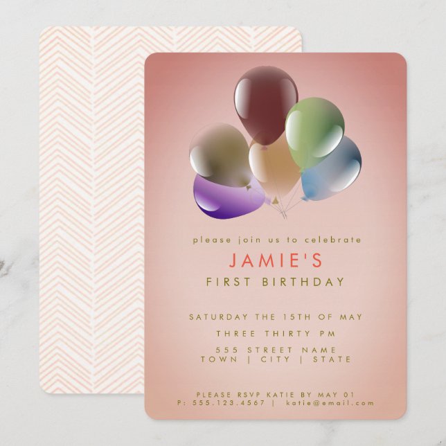 Invitation Ballons d'anniversaire | Fête d'anniversaire (Devant / Derrière)