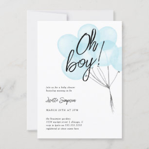 Invitation Ballons d'aquarelle bleu simple Oh Baby shower gar