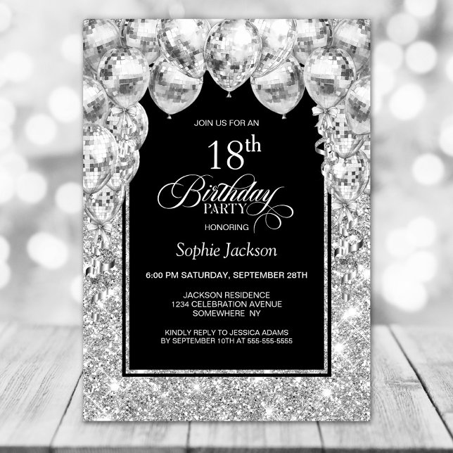 Invitation Ballons d'argent 18ème anniversaire fête (Créateur téléchargé)