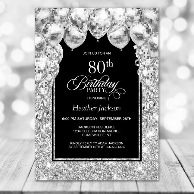 Invitation Ballons d'argent 80e fête d'anniversaire (Créateur téléchargé)