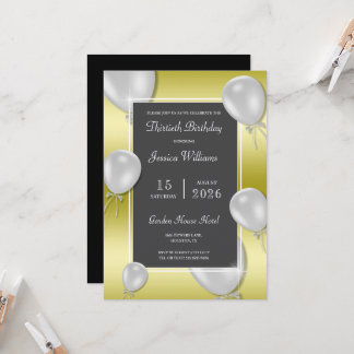 Invitation Ballons d'argent et Gold Unisex fête d'anniversair