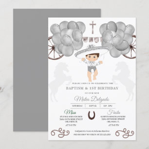 Invitation Ballons d'argent Mexicain Baby Boy Charro Baptême