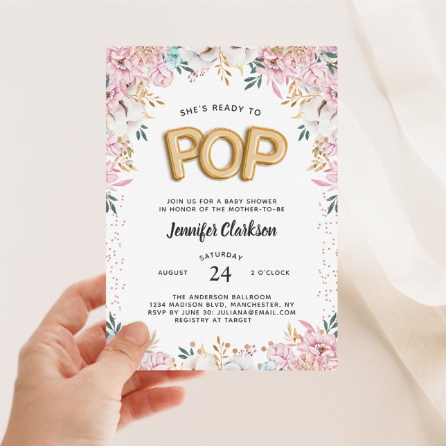 Invitation Ballons de Baby shower floral "Prêt à pop" (Créateur téléchargé)