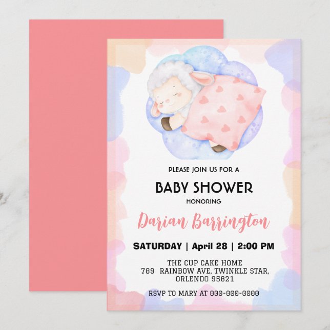 Invitation Ballons de brebis mignonette baby shower garçons (Devant / Derrière)