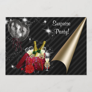Invitation Ballons de Champagne Noirs Surprise Fête d'Anniver