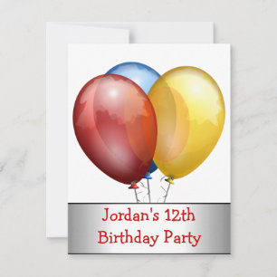 Invitation Ballons de fête d'anniversaire rouge bleu jaune 12