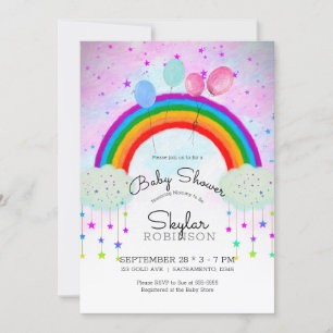 Invitation Ballons de fête fantaisistes étoiles arc-en-ciel B