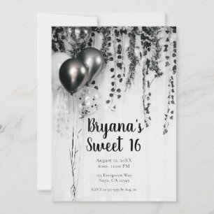 Invitation Ballons de fête métalliques Blanc Lierre rustique